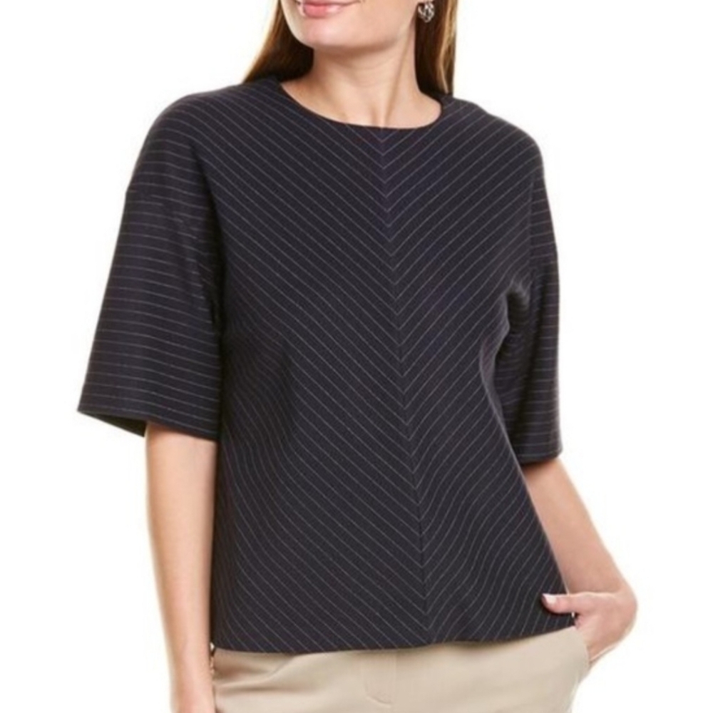 St. John Short Sleeve Navy pin stripe top